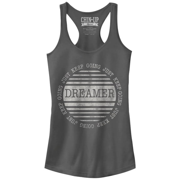 Junior's CHIN UP Dreamer Just Keep Going Racerback Tank Top Charcoal Large