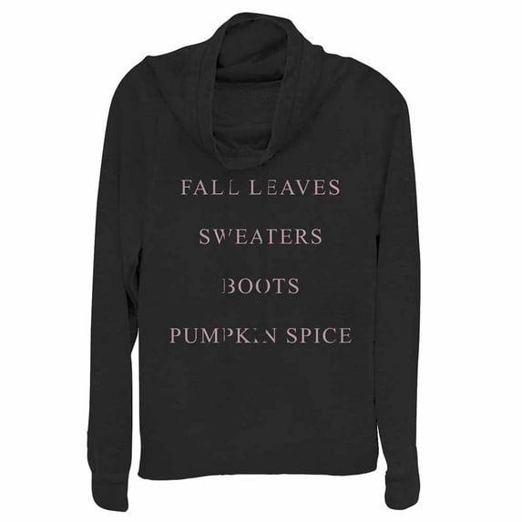 Junior's CHIN UP Fall Checklist Cowl Neck Sweatshirt Black X Large