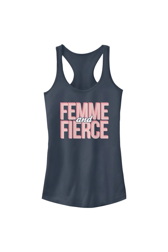 Junior's CHIN UP Femme and Fierce Racerback Tank Top Indigo Medium