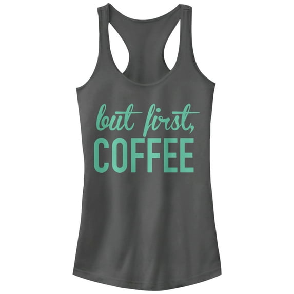 Junior's CHIN UP First Coffee Racerback Tank Top Charcoal Small