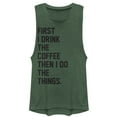 thumbnail image 1 of Junior's CHIN UP First Coffee Then Things  Festival Muscle Graphic Tee Pine Green Heather Small, 1 of 3