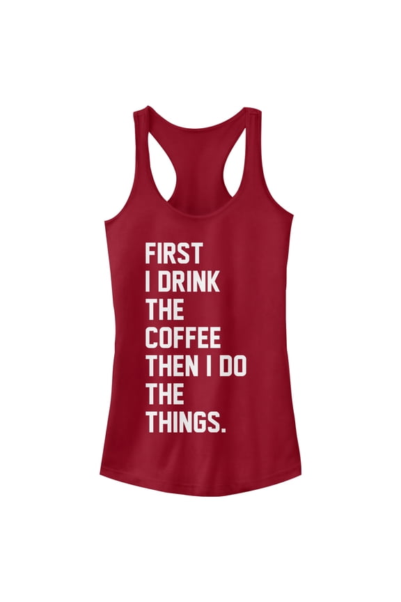 Junior's CHIN UP First Coffee Then Things Racerback Tank Top Scarlet Medium