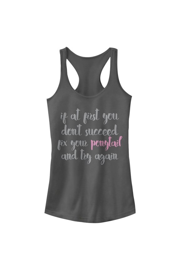 Junior's CHIN UP Fix Your Ponytail  Racerback Tank Top Charcoal Medium