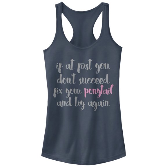 Junior's CHIN UP Fix Your Ponytail Racerback Tank Top Indigo X Large
