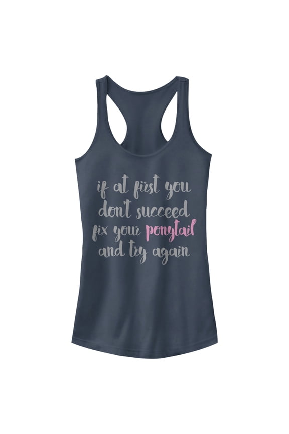 Junior's CHIN UP Fix Your Ponytail Racerback Tank Top Indigo X Large