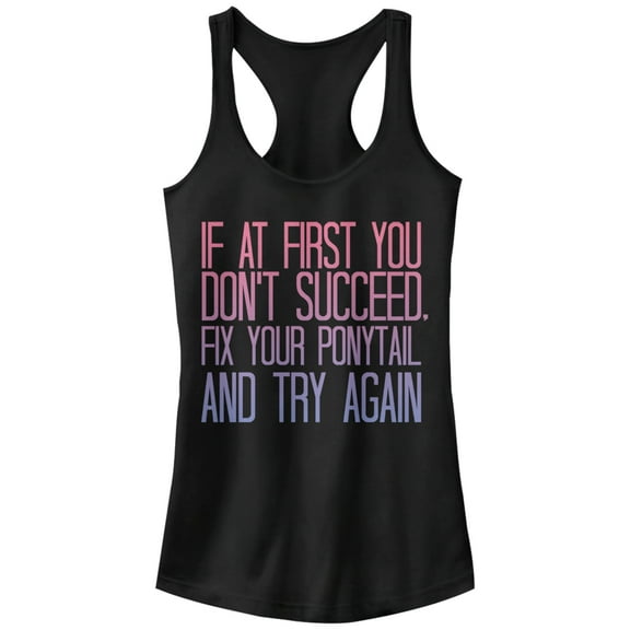 Junior's CHIN UP Fix Your Ponytail and Succeed Racerback Tank Top Black Small