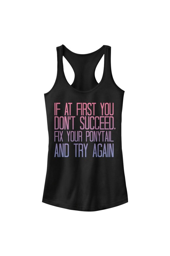Junior's CHIN UP Fix Your Ponytail and Succeed Racerback Tank Top Black Small