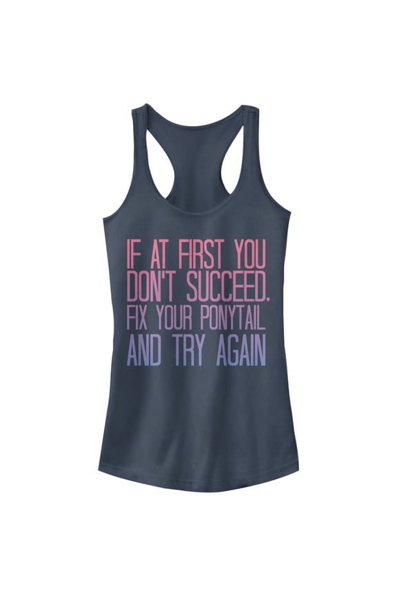 Junior's CHIN UP Fix Your Ponytail and Succeed Racerback Tank Top Indigo Medium