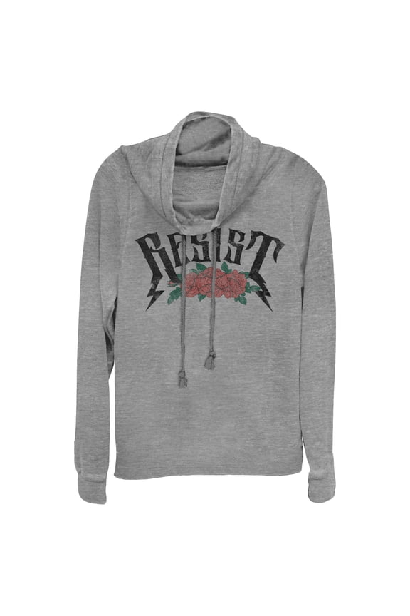 Junior's CHIN UP Floral Rock Resist  Cowl Neck Sweatshirt Gray Heather Large