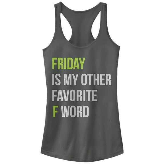 Junior's CHIN UP Friday is My Other Favorite F Word  Racerback Tank Top Charcoal Small