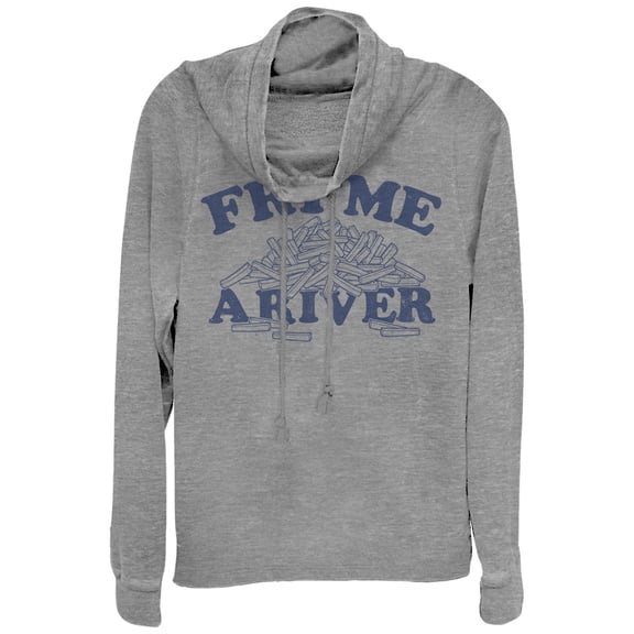Junior's CHIN UP Fry Me a River Cowl Neck Sweatshirt Gray Heather Large