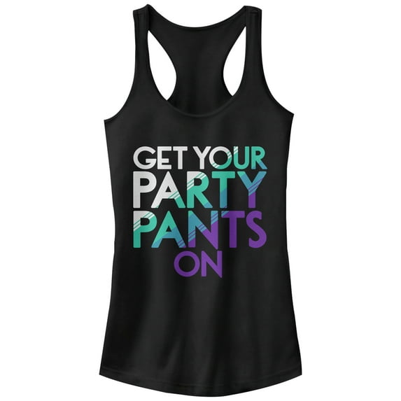 Junior's CHIN UP Get Your Party Pants On Racerback Tank Top Black Medium