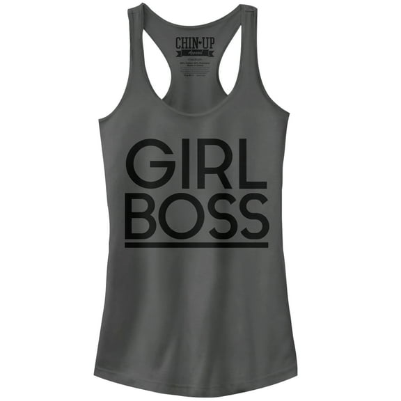Junior's CHIN UP Girl Boss  Racerback Tank Top Charcoal Small