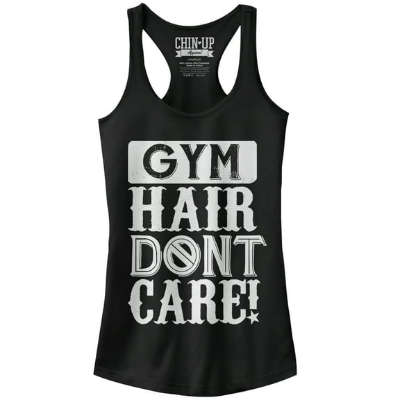 Junior's CHIN UP Gym Hair Don't Care Racerback Tank Top Black Small