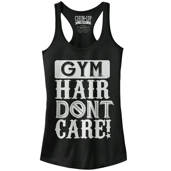 Junior's CHIN UP Gym Hair Don't Care Racerback Tank Top Black X Large