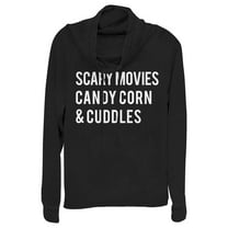 Junior's CHIN UP Halloween Candy Corn and Cuddles  Cowl Neck Sweatshirt Black Small