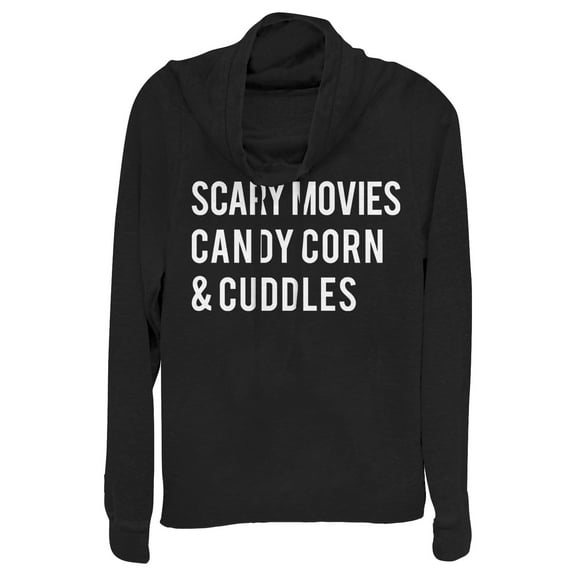 Junior's CHIN UP Halloween Candy Corn and Cuddles  Cowl Neck Sweatshirt Black Small