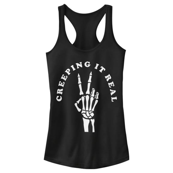 Junior's CHIN UP Halloween Creepin' Real Skeleton  Racerback Tank Top Black X Small