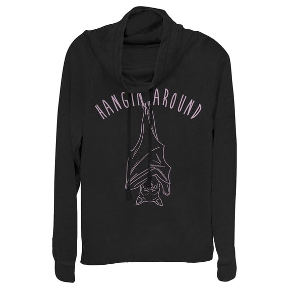 Junior's CHIN UP Halloween Hanging Around Bat Cowl Neck Sweatshirt Black Large