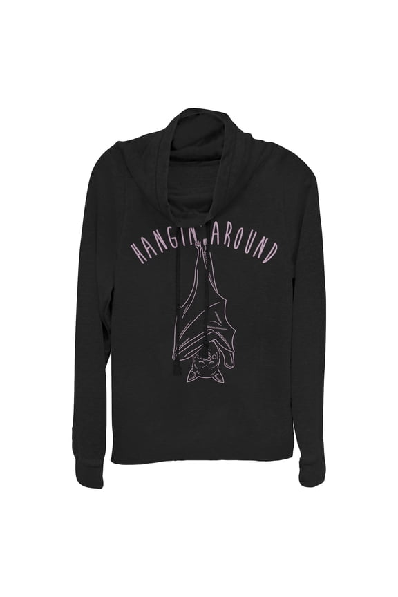 Junior's CHIN UP Halloween Hanging Around Bat Cowl Neck Sweatshirt Black Medium