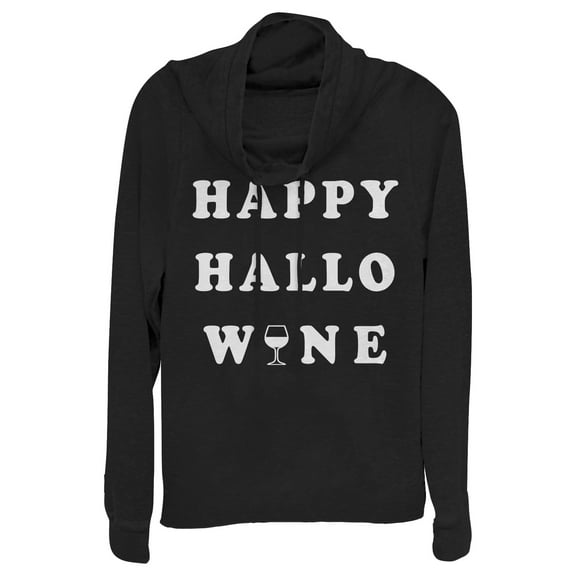 Junior's CHIN UP Halloween Happy Wine  Cowl Neck Sweatshirt Black X Large