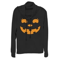 Junior's CHIN UP Halloween Jack o' Lantern Face Cowl Neck Sweatshirt Black X Large