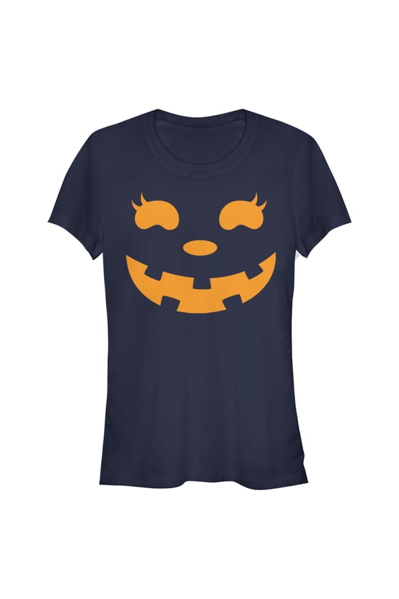 Junior's CHIN UP Halloween Jack o' Lantern Face Graphic Tee Navy Blue Small