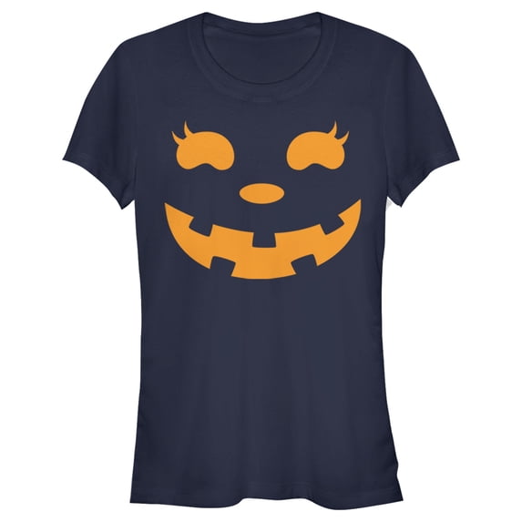 Junior's CHIN UP Halloween Jack o' Lantern Face Graphic Tee Navy Blue Small