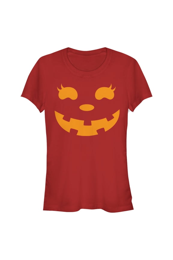 Junior's CHIN UP Halloween Jack o' Lantern Face Graphic Tee Red Small