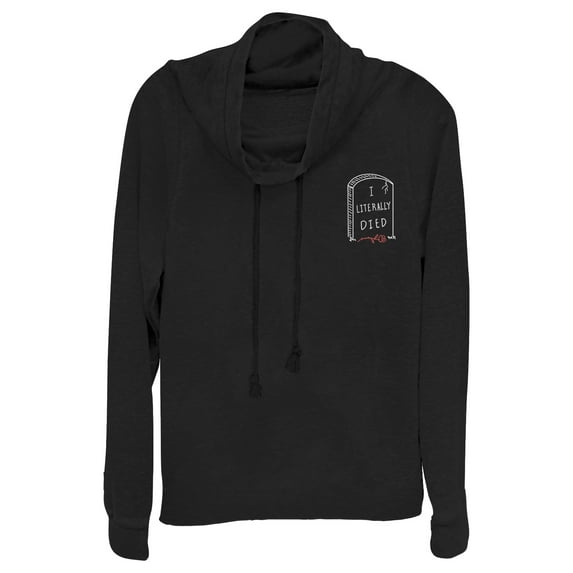 Junior's CHIN UP Halloween Literally Died Grave Cowl Neck Sweatshirt Black Small