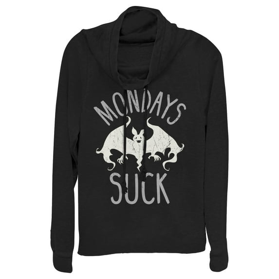 Junior's CHIN UP Halloween Monday Bat Cowl Neck Sweatshirt Black X Small