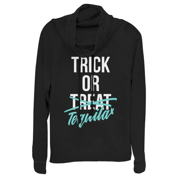 Junior's CHIN UP Halloween Trick or Tequila Cowl Neck Sweatshirt Black X Large