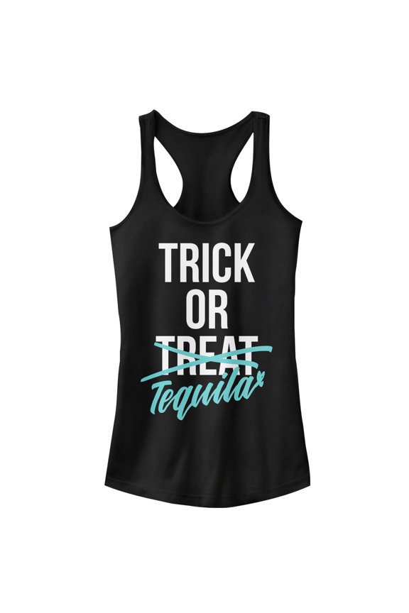 Junior's CHIN UP Halloween Trick or Tequila  Racerback Tank Top Black Large