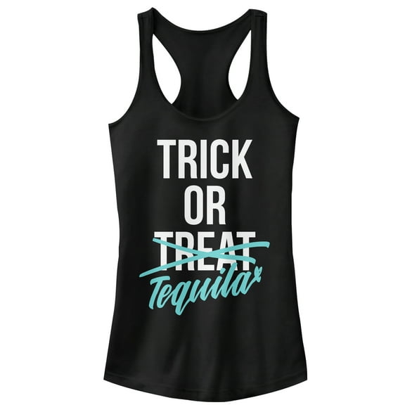Junior's CHIN UP Halloween Trick or Tequila  Racerback Tank Top Black Small