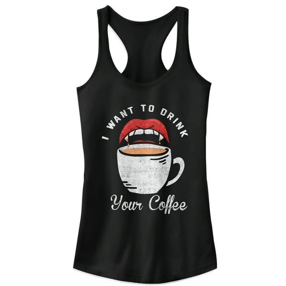 Junior's CHIN UP Halloween Want Your Coffee  Racerback Tank Top Black 2X Large