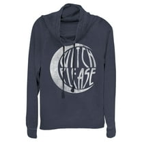 Junior's CHIN UP Halloween Witch Please  Cowl Neck Sweatshirt Navy Blue X Large