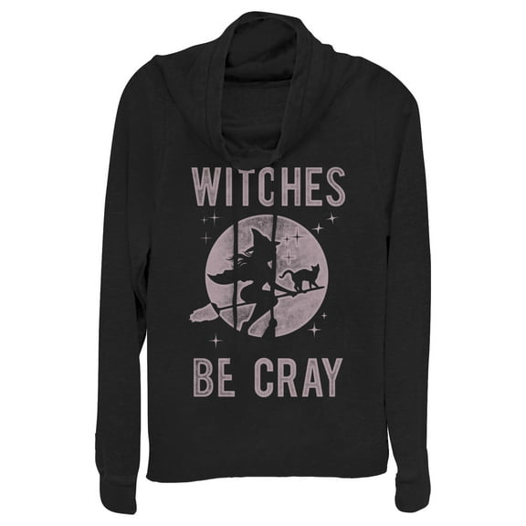 Junior's CHIN UP Halloween Witches Be Cray  Cowl Neck Sweatshirt Black 2X Large