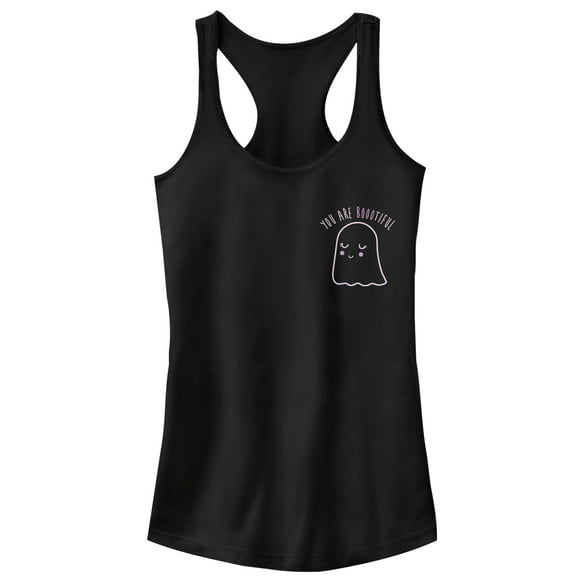 Junior's CHIN UP Halloween You Are Bootiful Ghost  Racerback Tank Top Black X Large