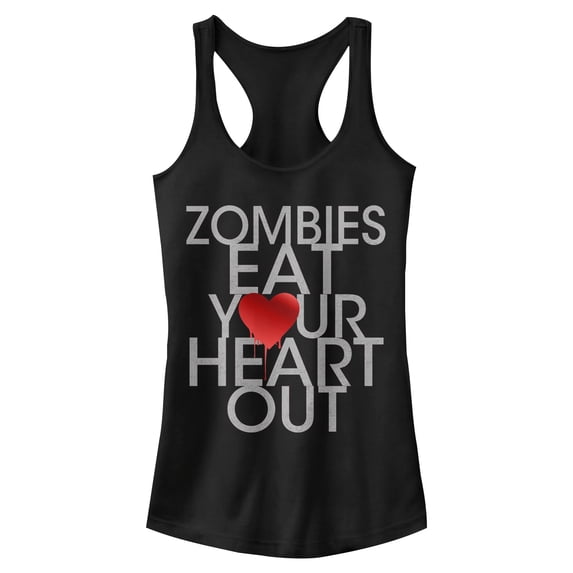 Junior's CHIN UP Halloween Zombies Eat Heart Out Racerback Tank Top Black Large