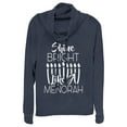 thumbnail image 1 of Junior's CHIN UP Hanukkah Bright Menorah  Cowl Neck Sweatshirt Navy Blue Small, 1 of 3
