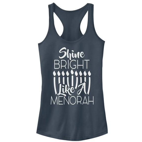 Junior's CHIN UP Hanukkah Bright Menorah Racerback Tank Top Indigo X Large
