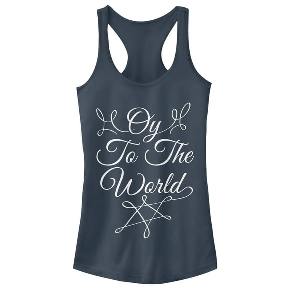 Junior's CHIN UP Hanukkah Oy to the World Racerback Tank Top Indigo Medium
