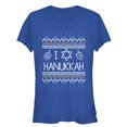 thumbnail image 1 of Junior's CHIN UP Hanukkah Ugly Sweater Graphic Tee Royal Blue 2X Large, 1 of 2