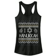 thumbnail image 1 of Junior's CHIN UP Hanukkah Ugly Sweater  Racerback Tank Top Black Medium, 1 of 4