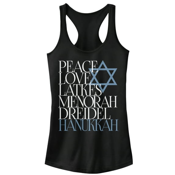 Junior's CHIN UP Hanukkah Wish List Racerback Tank Top Black 2X Large