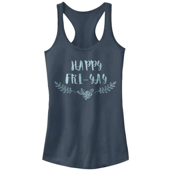Junior's CHIN UP Happy Friday Yay Racerback Tank Top Indigo Large