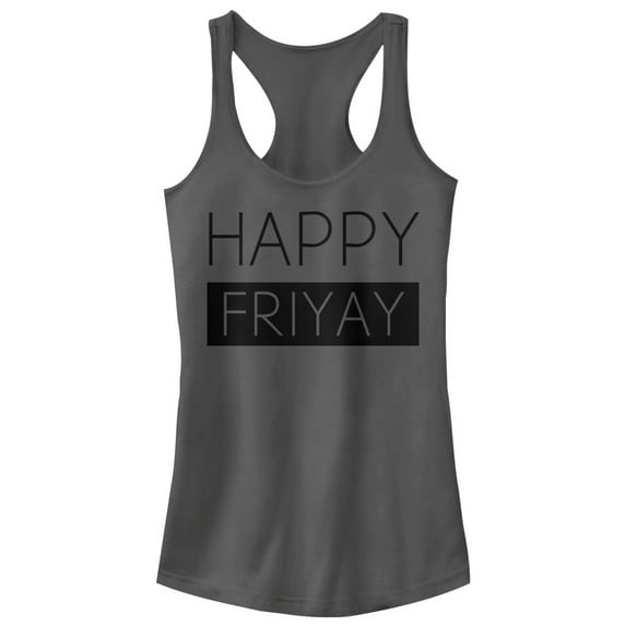 Junior's CHIN UP Happy Friyay Racerback Tank Top Charcoal Small