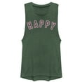 thumbnail image 1 of Junior's CHIN UP Happy Neon Light Print  Festival Muscle Graphic Tee Pine Green Heather X Small, 1 of 3