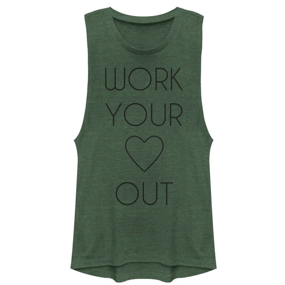 Junior's CHIN UP Heart Festival Muscle Graphic Tee Pine Green Heather Small