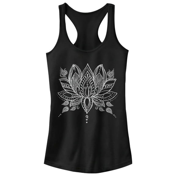 Junior's CHIN UP Henna Lotus Flower  Racerback Tank Top Black Small